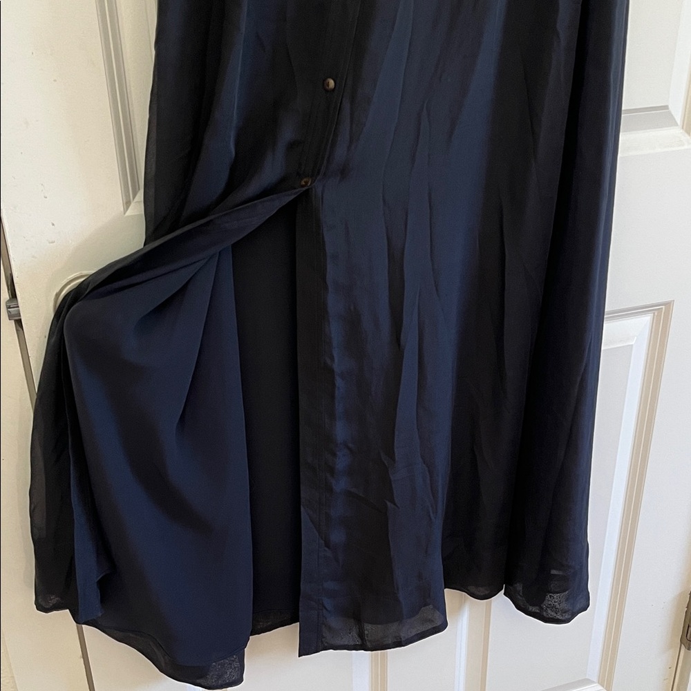 Trovata Navy Blue 100% Silk  front Button lightweight Maxi Dress Size 4 - Picture 6 of 11